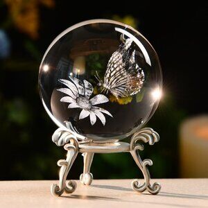 Butterfly a Flower Crystal Ball with‎ Stand Stunning 3D Technology